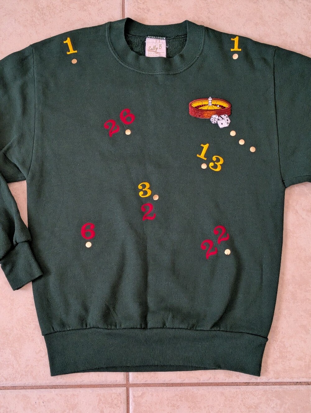Vintage 80's Sally B Embroidered Roulette Casino Sweatshirt Size Small